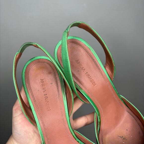 Amina Muaddi Green Begum Sling Heels - Picture 6 of 11